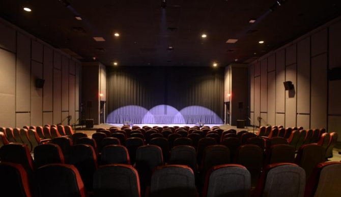 cinema walls with acoustical fabric panels